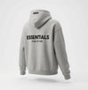 Light oatmeal Fear of God Essentials hoodie from THE EA STORE, featuring a soft, comfortable casual hoodie with a hood and front pocket.
