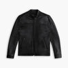 Men’s black genuine leather rider jacket with classic collar and zip-up front, stylish men's leather jacket by THE EA STORE.