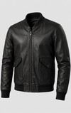 Men's black coffee leather flight jacket with rugged style, featuring classic design and durable leather from THE EA STORE.