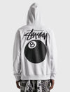 Stüssy White 8-Ball Hooded Sweatshirt – Graphic Pullover with Front and Back Logo