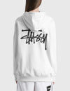Stüssy White Stock Logo Hooded Sweatshirt – Classic Pullover with Front and Back Branding