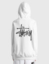 Stüssy White Stock Logo Hooded Sweatshirt – Classic Pullover with Front and Back Branding