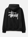 Stüssy Black Stock Logo Hooded Sweatshirt – Classic Pullover with Front and Back Branding