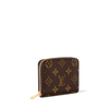 Louis Vuitton Monogram Zippy Coin Purse M60067 showing side view of compact leather wallet with gold zipper and monogram pattern.