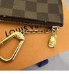 Louis Vuitton Damier Ebene leather key pouch with gold-tone clasp, designer coin and key purse set.