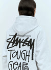 Stüssy Ash Grey Tough Gear Hooded Sweatshirt – Graphic Pullover with Front and Back Branding