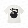 White Stussy 8 Ball Tee from THE EA STORE Essentials collection, featuring a prominent 8 ball graphic on the front.