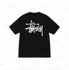 Black Stussy Basic Applique Logo Tee from THE EA STORE, featuring a simple logo design on a classic t-shirt.