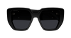 Gucci oversized square sunglasses with black acetate frame and gold interlocking double G logo on the temples.