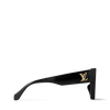 Louis Vuitton Cyclone sunglasses with black frame, gold LV monogram, and crystal flower accents, stylish designer eyewear