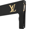 Louis Vuitton Cyclone sunglasses with black frame, gold LV monogram, and crystal flower embellishments.