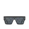 Louis Vuitton LV Waimea L sunglasses with black frame, monogram pattern, and tinted lenses, shown from the back.