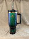 Stanley x Wicked 40oz FlowState Elphaba Green stainless steel tumbler with spill-proof lid, designed for hot and cold beverages.