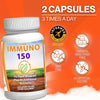 Immuno 150 advanced multivitamin supplement by THE EA STORE, showing the bottle with colorful tablets for daily immune support.