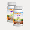 Bottle of Immuno 150 advanced multivitamin supplement by THE EA STORE, featuring colorful capsules and label detailing daily wellness support.