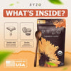 RYZE Organic Mushroom Coffee supplement with adaptogenic mushrooms and coffee beans for energy and focus, in a jar.