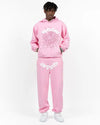 Pink Web Hoodie from Sp5der Essential collection by THE EA STORE featuring a web design and streetwear style, pullover fit.